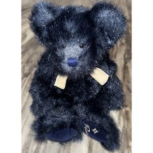 Russ Alleluia Dark Blue Stuffed Plush Teddy Bear Bow Tags Peace On Foot 13 Inch